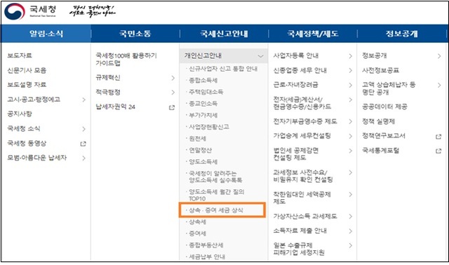 사진은 국세청 홈페이지에서 상속·증여 세금상식 Ⅱ 접속 방법. /국세청