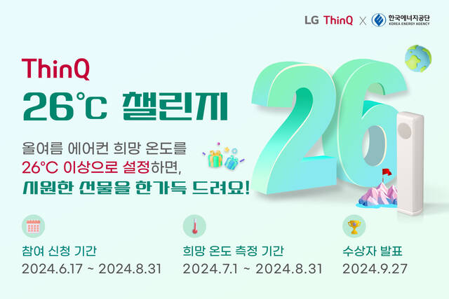 챌린지 신청은 17일부터 8월 31일까지 LG ThinQ 앱을 통해 가능하며, 측정 기간은 다음달 1일부터 8월 31일까지이다. 상품 당첨자는 공단 홈페이지를 통해 9월 27일 발표할 예정이다. /한국에너지공단