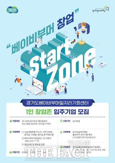 경기도베이비부머일자리기회센터는 ‘1인 창업존(Start Zone)’ 입주 기업을 모집(입주 기업 충원 시 마감)한다고 밝혔다./경기도