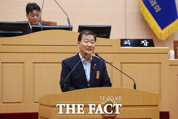 27일 이광일 전남도의회 의원이 본회의장에서 부의장 출마 정견발표를 하고 있다./전남도의회