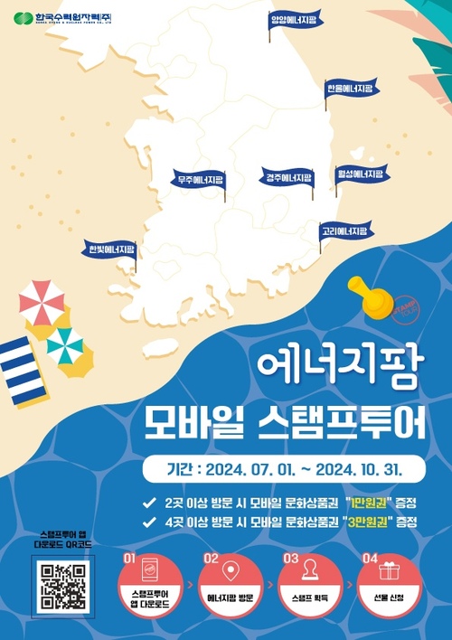 한국수력원자력(한수원)이 1일부터 오는 10월 31일까지 4개월간 한수원 에너지팜 모바일 스탬프투어 이벤트를 운영한다. /한수원