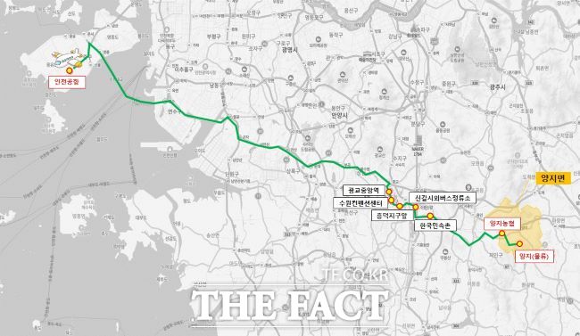 용인시 처인구 양지면~인천공항을 잇는 시외 공항버스 A8866번 노선도./용인시