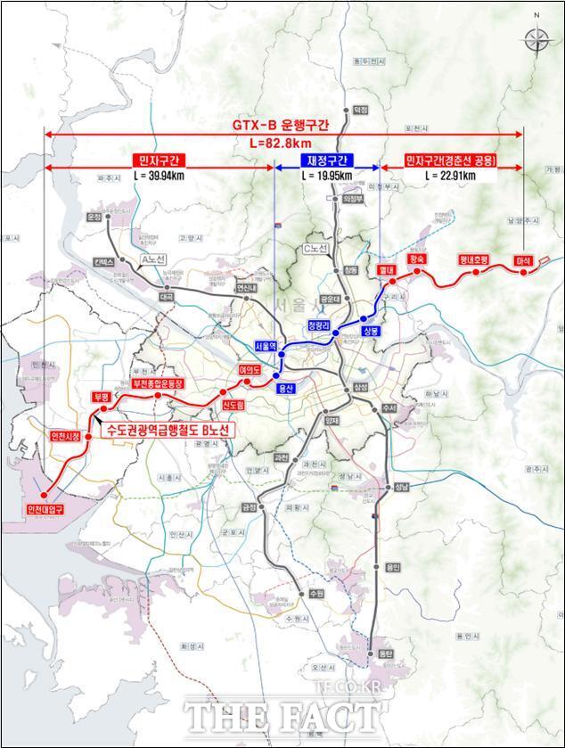 인천 송도국제도시를 출발하는 GTX-B 노선도/인천시
