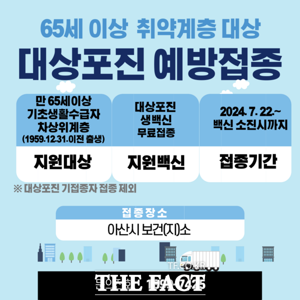 65세 이상 취약계층 대상포진 무료 예방접종 홍보문. /아산시보건소