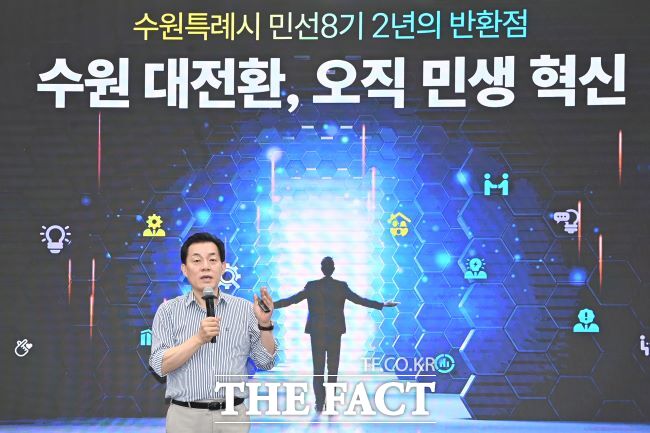 이재준 수원시장이 25일 시청 중회의실에서 민선8기 후반기 비전을 발표하고 있다./수원시