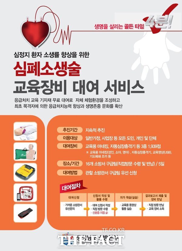 심폐소생술 교육장비 대여 서비스 운영 홍보문. /천안서북소방서