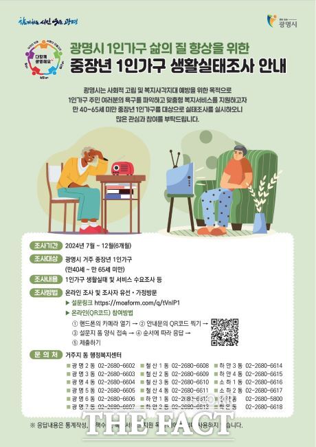 중장년 1인 가구 생활실태조사 안내문./광명시