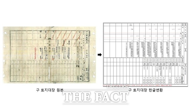 충남도는 100여 년 전 한자와 일본식 표기로 작성된 옛 토지대장을 한글로 바꿔 전산화하는 구 토지대장 한글화 디지털 구축 사업을 연내 마무리한다는 계획이다. /충남도