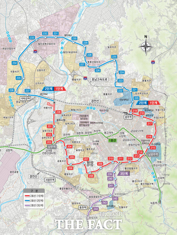 광주시 도시철도 2호선 2단계 노선도./광주시도시철도건설본부