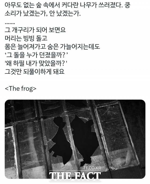 문재인 전 대통령의 딸 다혜 씨가 전남편 서모 씨의 항공사 특혜 채용 의혹으로 검찰로부터 주거지 압수수색을 당한 직후 의미심장한 글을 올렸다. /문재인 전 대통령의 딸 다혜 씨의 X(엑스)