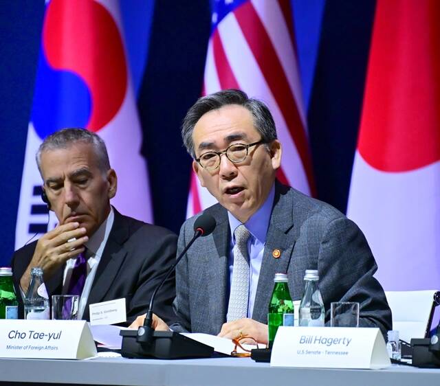 이번 한미일 경제대화에서 한국 측은 조 장관과 정인교 산업통상자원부 통상교섭본부장, 류진 풍산그룹 회장, 정의선 현대자동차그룹 회장, 정기선 HD현대 부회장, 유정준 SK온 부회장, 홍범식 LG 사장 등이 참석했다. /외교부 제공