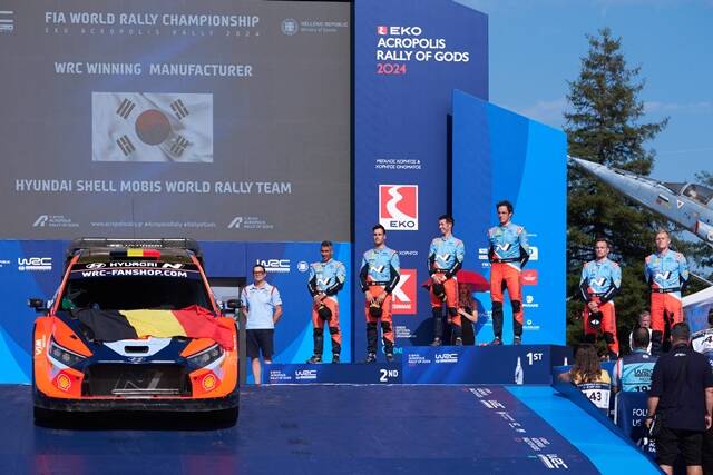 9월 5일부터 8일(현지 시간)까지 그리스 라미아에서 열린 2024 WRC 시즌 10라운드에 현대차 월드랠리팀 참가 선수 전원이 1, 2, 3위를 석권하는 트리플 포디움을 달성했다. /현대자동차