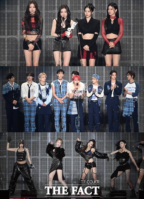 있지 앤팀 키스오브라이프(위쪽부터)가 2024 더팩트 뮤직 어워즈에서 대체 불가한 퍼포먼스를 펼치며 전 세계 K팝 팬들을 열광시켰다. /교세라 돔 오사카=이새롬·남윤호·박헌우 기자