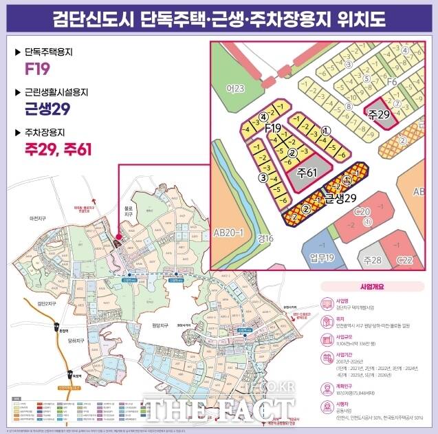 인천도시공사가 공급하는 검단신도시 내 점포형 단독주택용지·주차장용지·근린생활용지 위치도/인천도시공사