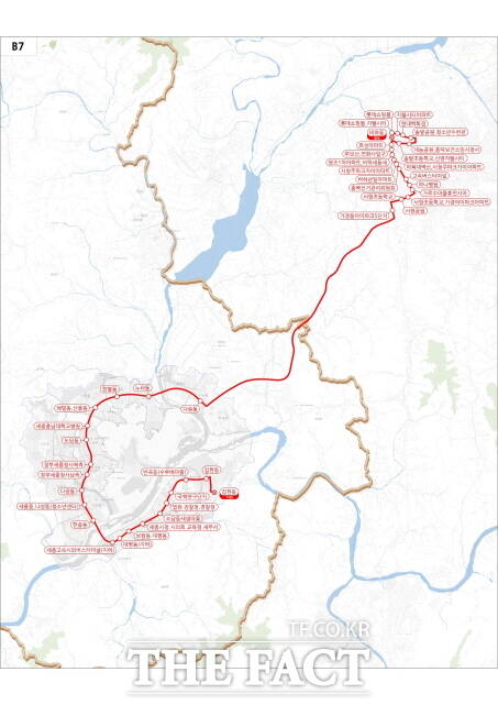 세종~청주 광역버스 B7 노선도. /세종시