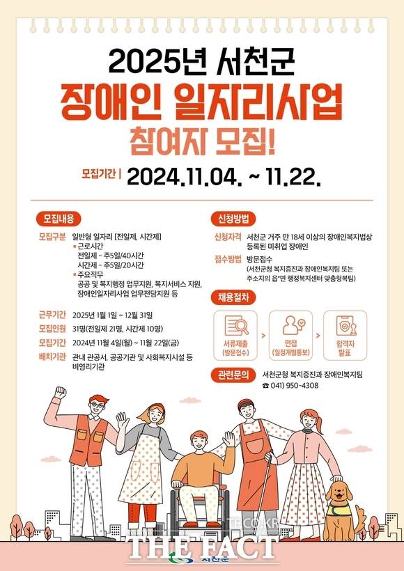 서천군의 2025년 서천군 장애인 일자리사업 참여자 모집 홍보물. / 서천군