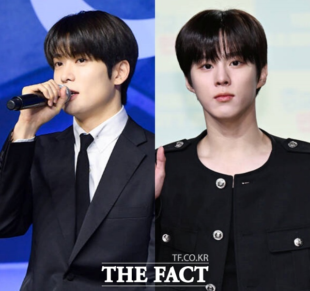 그룹 NCT 재현(왼쪽)과 가수 겸 배우 김우석이 4일 육군 군악대 현역으로 입대한다. /더팩트 DB