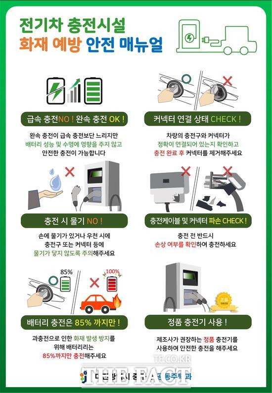 전기차 충전시설 화재 예방 안내문./대전 중구