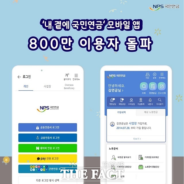 국민연금공단이 운영하는 ‘내 곁에 국민연금’ 모바일 앱 이용자가 800만 명을 넘어섰다. /국민연금공단