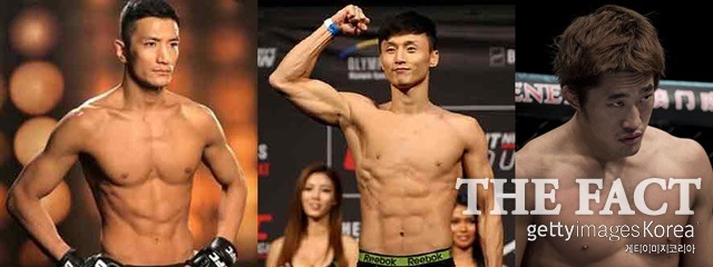 UFC 코리안 파이터 강경호, 최두호, 김동현(왼쪽부터)이 18일 UFC가 발표한 랭킹에서 순위 변화를 보이지 못했다. /게티이미지