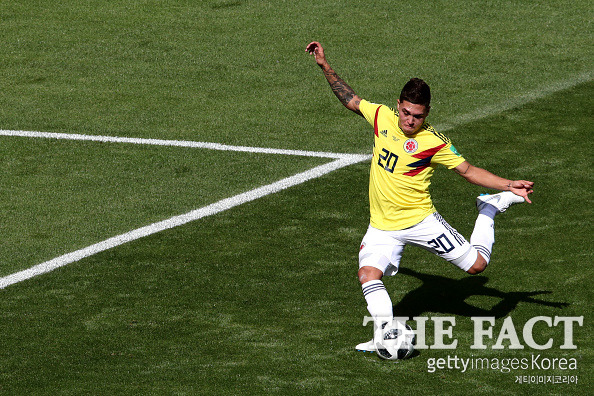콜롬비아-일본 1-1 진행 중 페르난도 킨테로가 콜롬비아-일본 경기에서 프리킥 골을 성공했다. /러시아=게티이미지