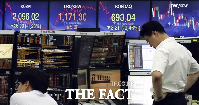 3일 코스피는 외인·기관의 매도 여파로 1%대 하락하며 보름 만에 2100선을 내줬다. /뉴시스