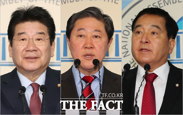 한국당 차기 원내대표 경선에 도전장을 낸 (왼쪽부터) 강석호·유기준·심재철 의원. /뉴시스