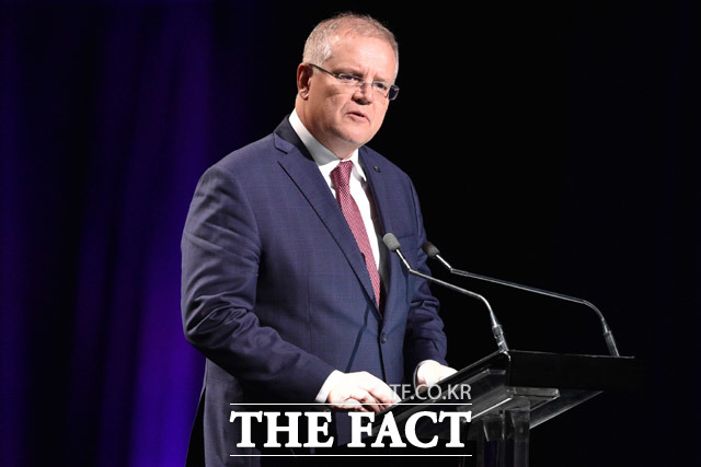 호주가 5일(현지시간) 신종 코로나바이러스 감염증(코로나19) 확산을 이유로 한국에서 오는 모든 외국인들에 대해 입국금지하기로 했다. 스콧 모리슨 호주 총리가 지난 23일(현지시간) 호주 시드니에서 산불 피해자를 위한 국가 추도식에서 연설하고 있다. /AP.뉴시스