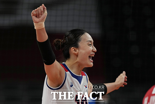 공격을 성공시키고 기뻐하는 표승주. /도쿄=AP.뉴시스