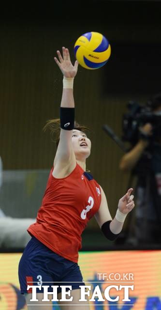 오른손 부상 투혼을 펼치며 한국 여자배구의 올림픽 4강을 이끈 세터 염혜선./뉴시스