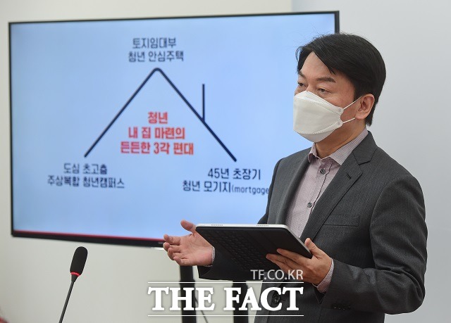 안철수 국민의당 대선 후보가 19일 국회에서 청년 내 집 마련 관련 청년 공약 3호를 발표하고 있다. /뉴시스