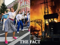  모스크바는 '축제' vs 하르키우는 '화재'…극과 극 전쟁상황 [TF사진관]