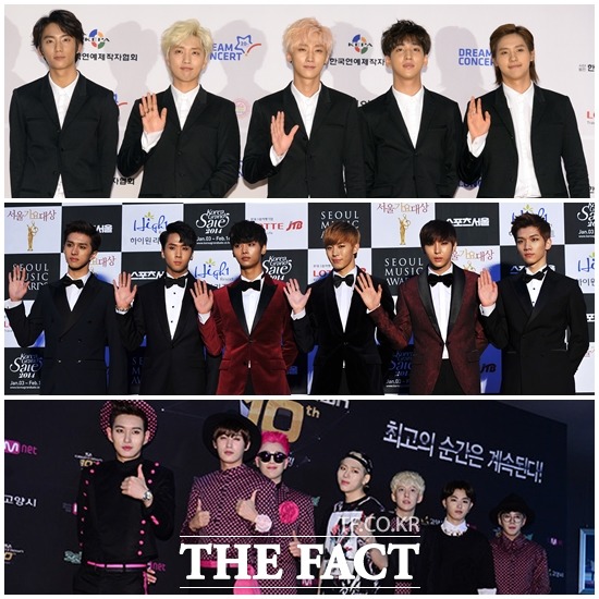 그룹 B1A4 빅스 블락비(위에서부터 아래로)가 보이그룹 가운데 올가을 대학축제에서 러븤콜을 받고 있는 대표 보이그룹으로 꼽혔다. /더팩트DB