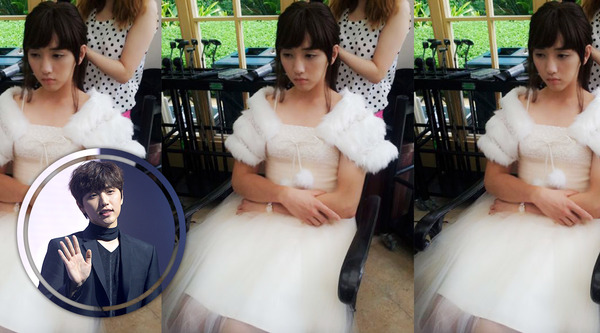 산들의 여장 사진은 같은 그룹 멤버 진영의 SNS를 통해 공개됐다. 공개된 사진 속 산들은 하얀 드레스를 입고 천사 같은 자태를 드러내고 있다. /진영 SNS