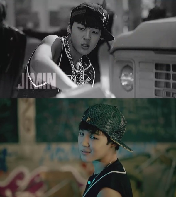 방탄소년단의 데뷔곡 노 모어 드림(No More Dream)은 90년대를 풍미한 힙합 사운드를 트렌드에 맞게 재해석한 노래다. 영상 속 앳된 모습의 지민은 포스 넘치는 모션을 보여주고 있다. /뮤직비디오 캡처