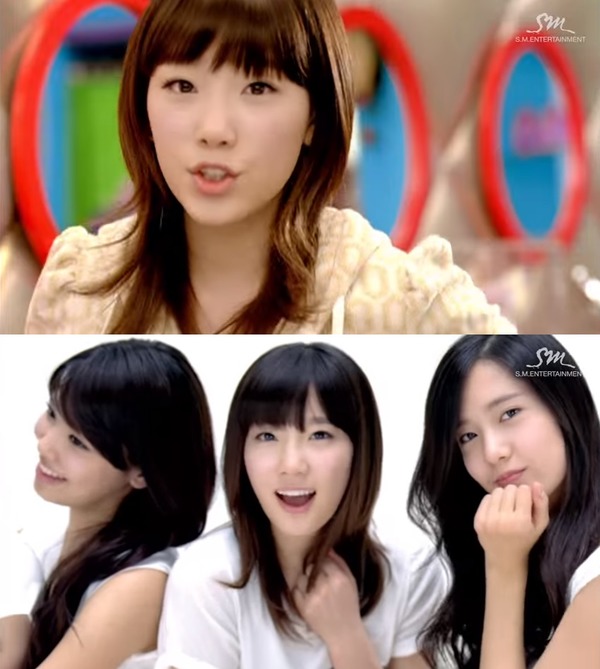 지난 2009년을 강타했던 히트곡 지(Gee). 당시 태연은 여성스러운 헤어스타일과 컬러풀한 스키니진으로 풋풋하면서도 발랄한 이미지를 뽐냈다. /뮤직비디오 캡처