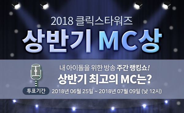 MC돌 최강자 가린다! 25일 클릭스타워즈에서 2018 상반기 MC상 투표를 시작했다. /클릭스타워즈