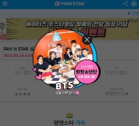  방탄소년단, '팬앤스타' 가수 랭킹 4주 연속 1위