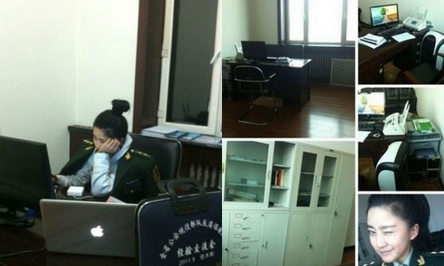 



사무실에서 근무 중인 여군 쟈오쟈오./웨이보 캡처