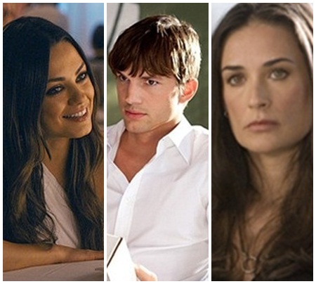 데미무어(오른쪽)와 이혼한 애쉬튼 커쳐(가운데)가 밀라 쿠니스와 동거중이라는 소식이 전해져 데미무어를 좌절하게 했다./영화 스틸컷