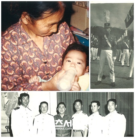 사진에서 왼쪽 위는 어머니와 아들의 사진. 나머지 두 장의 사진은 백 의원의 육사생도 시절 모습이다. / 백군기 의원 제공