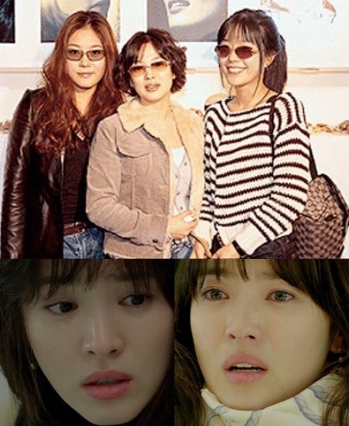 지난해 화제가 됐던 송혜교의 과거 사진(위 가운데)이 인터넷상에서 다시 관심을 끌고 있다. 아래는 드라마 '그 겨울, 바람이 분다' 장면/온라인 커뮤니티, SBS '그 겨울, 바람이 분다' 방송화면