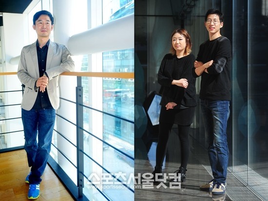 tvN 'SNL 코리아'의 안상휘 CP(왼쪽부터)와 JTBC '마녀사냥'의 김민지, 정효민 PD가 자신이 맡은 프로그램의 콘셉트와 장점에 대해 자세히 설명하고 있다./이영훈 인턴기자