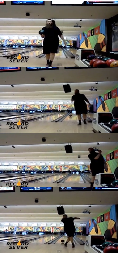 '거꾸로 볼링'으로 10개 스트라이크 성공해 세계 기록을 세운 남성이 관심을 끌고 있다. / 유튜브 영상 캡처