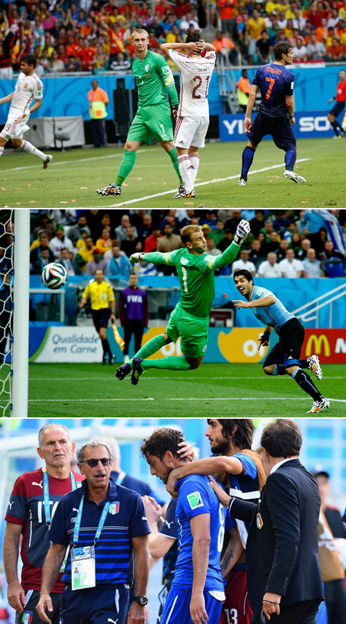 스페인(맨 위), 잉글랜드(가운데), 이탈리아 축구 대표팀이 나란히 브라질 월드컵 조별리그에서 부진한 성적으로 16강에 오르지 못했다. / 스페인축구협회, 잉글리시축구협회, 이탈리아축구협회 홈페이지