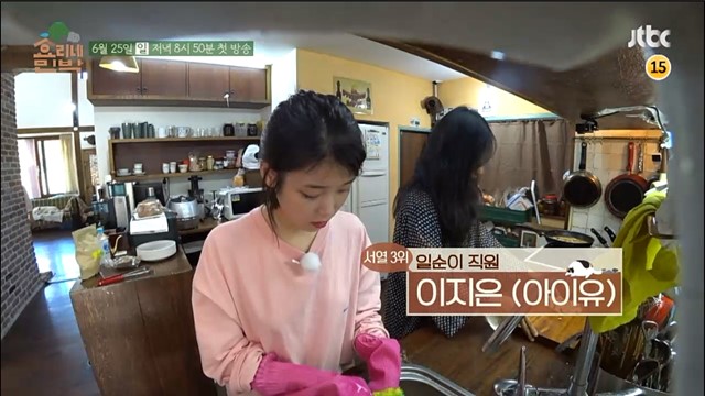 가수 아이유는 2일 방송되는 '효리네 민박'에서 스태프로 민박집 영업에 참여한다. /JTBC 제공