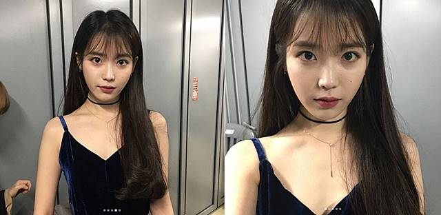 아이유 드레스 자태 공개. 아이유가 '서울 가요대상'에서 미처 선보이지 못한 검정 드레스 자태를 공개했다./아이유 SNS