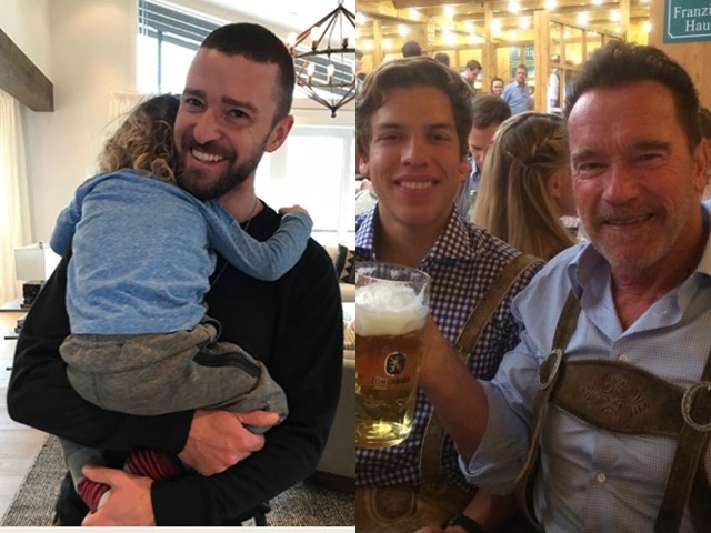 18일(현지시간) '아버지의 날'을 맞아 저스틴 팀버레이크(왼쪽)와 아놀드 슈왈제네거(맨 오른쪽) 등 유명 스타들이 자녀들과 시간을 보내며 스타가 아닌 아빠의 본분을 다했다. /저스틴 팀버레이크·아놀드 슈왈제네거 인스타그램