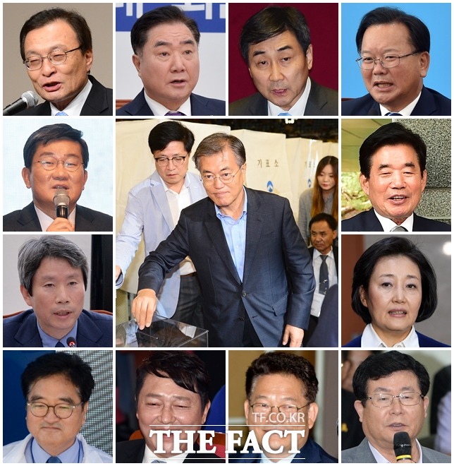 더불어민주당은 8·25 전당대회에서 차기 지도부를 선출할 계획인 가운데 거론되는 당권 주자들이 출마 시기를 저울질하고 있다. 친문 진영에서는 단일화 움직임이 있다. 사진은 이해찬(7선)·이석현(6선)·이종걸(5선)·김부겸·박영선·설훈·송영길·최재성(이상 4선)·우원식·이인영(이상 3선)·전해철(재선) 의원(왼쪽 위부터 시계 방향). 가운데는 2016년 8·27 전당대회에서 당시 문재인 전 대표가 투표하는 모습. /더팩트 DB