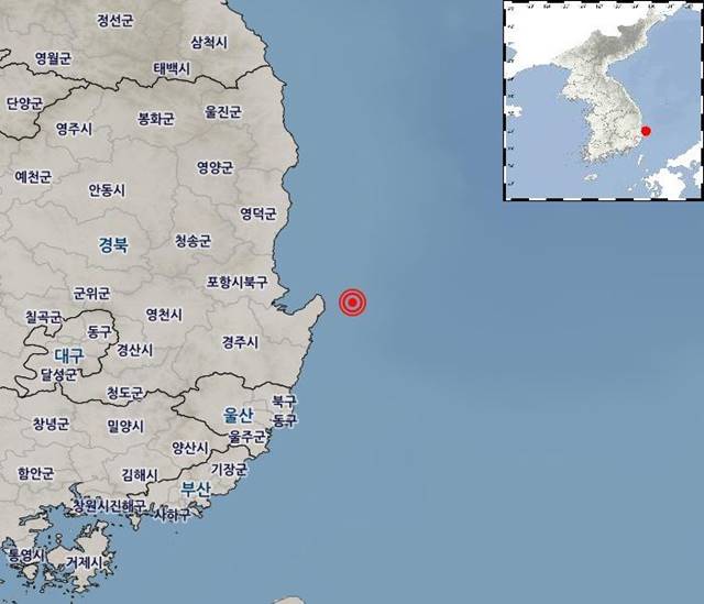 17일 오전 10시 52분 경북 포항시 북구 동쪽 해역에서 2.4 규모의 지진이 발생했으며 기상청은 이번 지진으로 피해는 없을 것으로 내다봤다. /기상청 홈페이지 갈무리